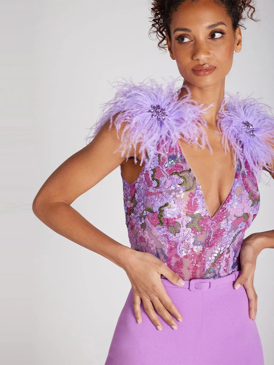 Bella Sparkle Feather Sequin Jumpsuit