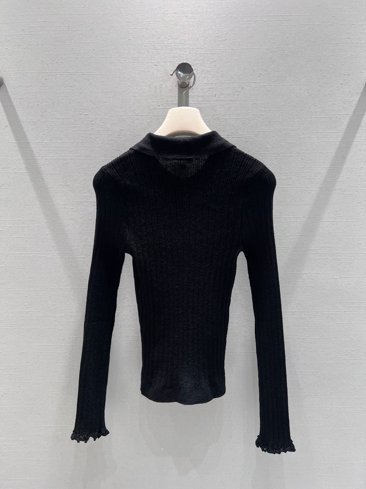 CC 26S Ribbed Knit Long-Sleeve Black Linen Cotton 349013