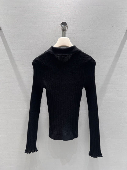 CC 26S Ribbed Knit Long-Sleeve Black Linen Cotton 349013