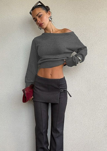 Off Shoulder Cropped Knit Sweater Soft Fabric
