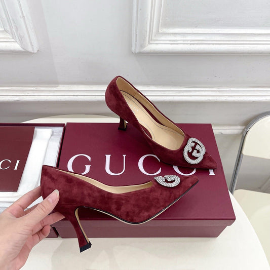 GG 26 High-Heeled 85 Pumps Burgundy Suede 587075