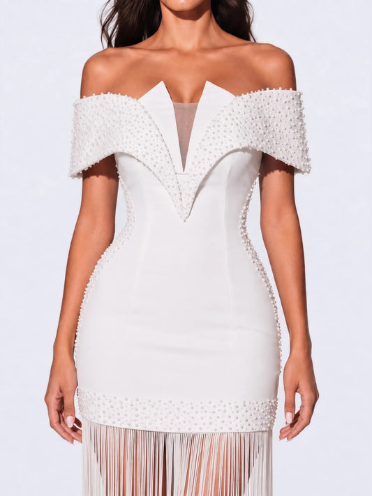 Gemma Pearl Embellished Tassel Maxi Dress
