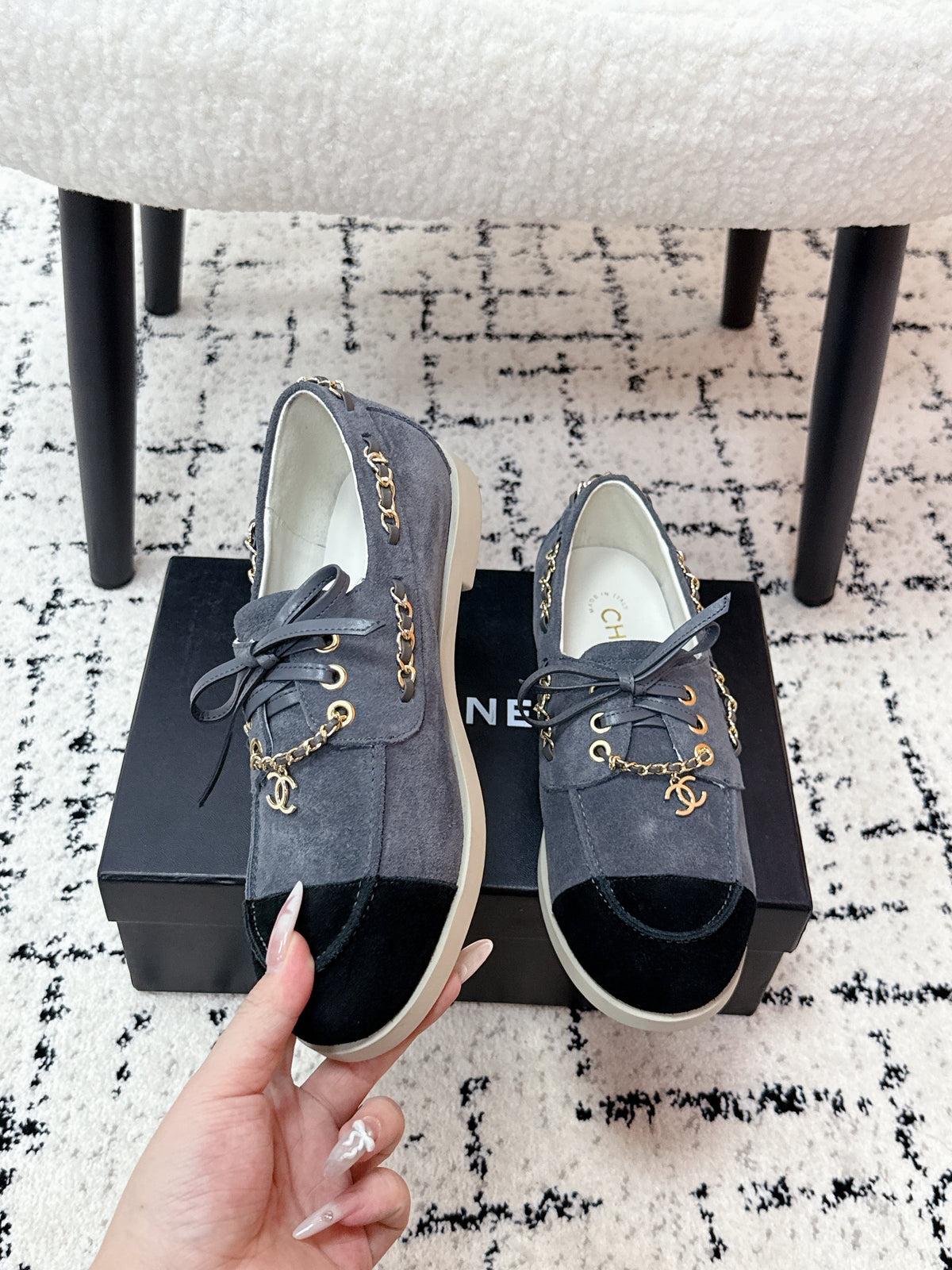 CC Cruise 25/26 Moccasins Black Slate Blue Gray Suede