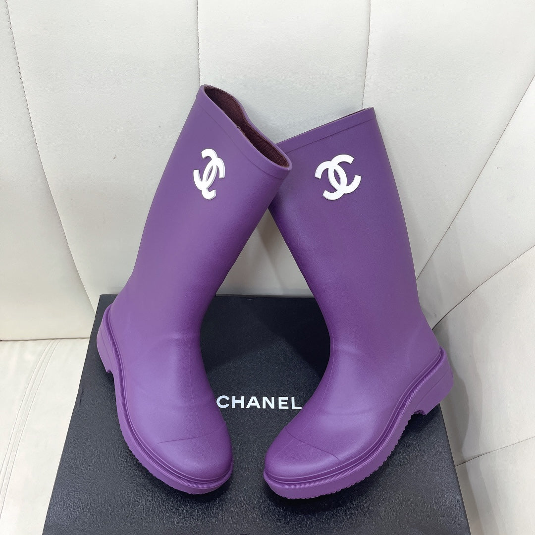 Chanel 26 Vintage Rain Boots Purple Sheepskin 476070