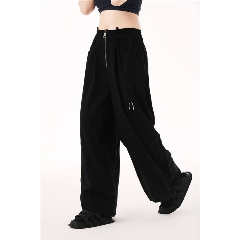High Waist Wide Leg Pants With Zipper Loose Fit