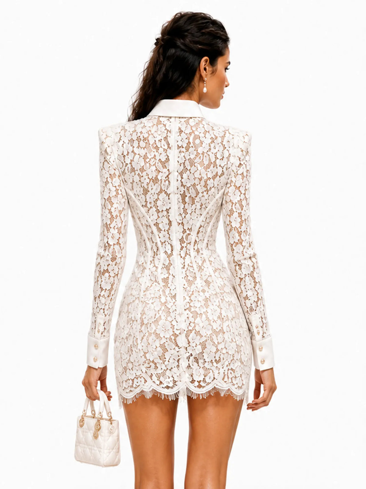 Olive Elegant Long-Sleeve Lace Mini Dress