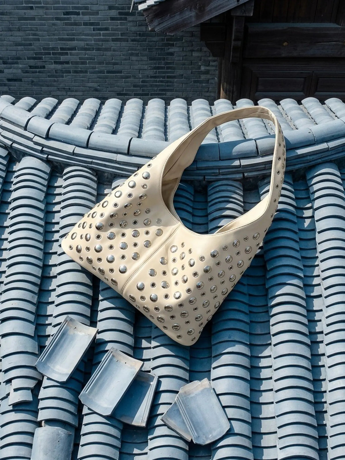 Vivian Round Studded Underarm Bucket Bag