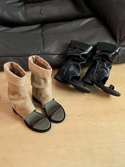 Yvette Leather Open-toe Boots