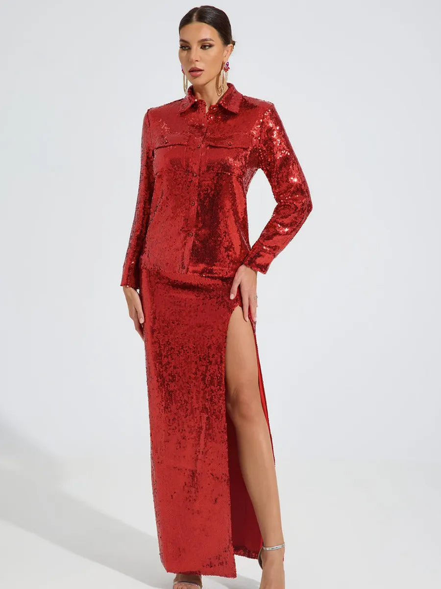Sarah Radiant Sequin Shirt Maxi Dress