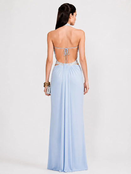 Anika Sheer Mesh Rhinestone Maxi Dress