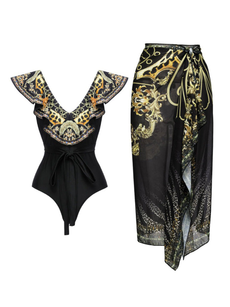 Alora Gold Printed Swimsuit Set