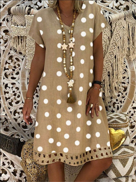 Boho Women Polka Dot Print Short Sleeve V-Neck Fashion Dresses