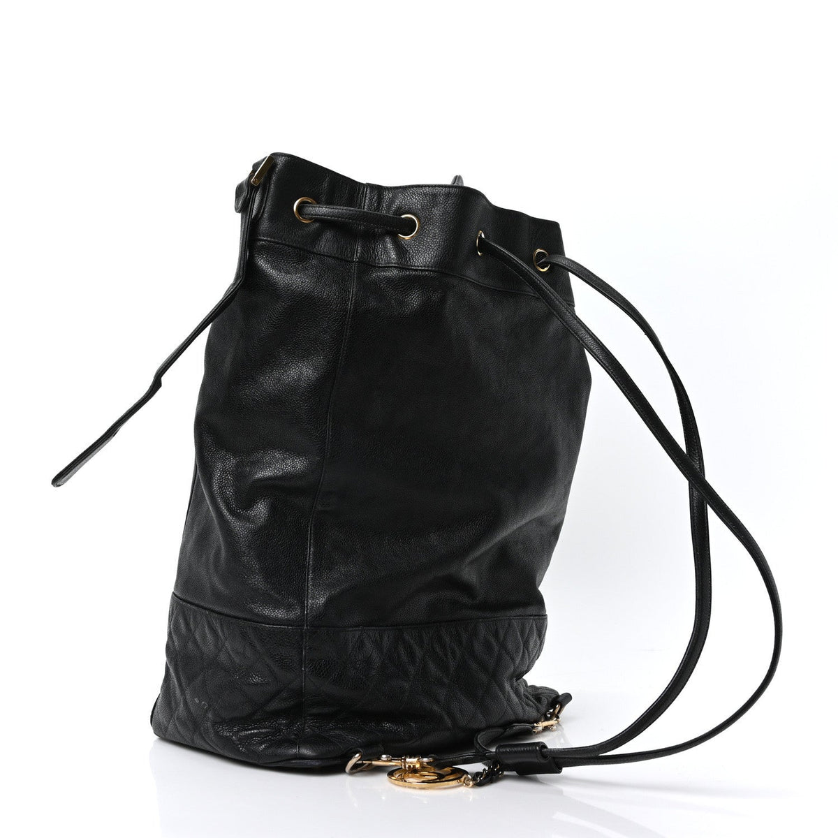 Caviar Quilted Drawstring Backpack Black
