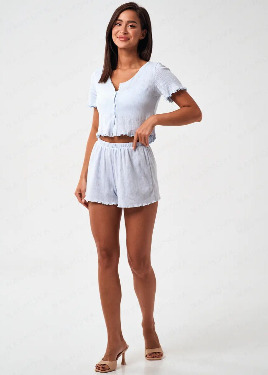 Short Sleeve Lounge Set Cotton Polyester Blend