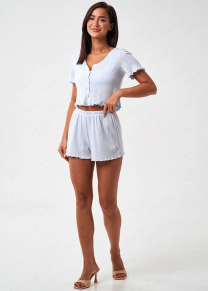 Short Sleeve Lounge Set Cotton Polyester Blend