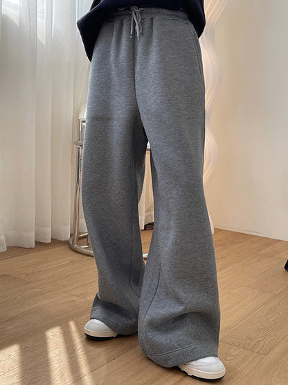 Simple Wide Leg Loose Velvet Drawstring Solid Color Casual Pants Bottoms