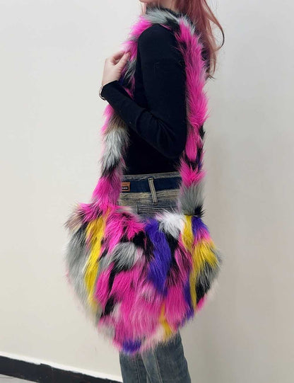 Heart Fluffy Faux Fox Fur Shoulder Bag