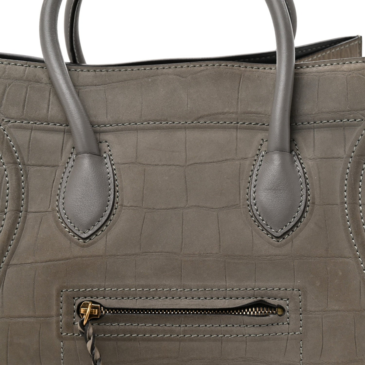 Crocodile Embossed Nubuck Medium Phantom Luggage Grey