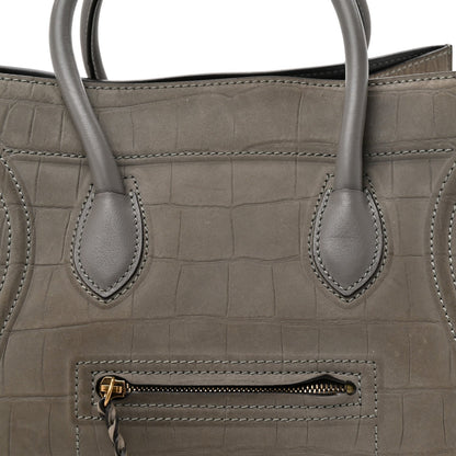Crocodile Embossed Nubuck Medium Phantom Luggage Grey