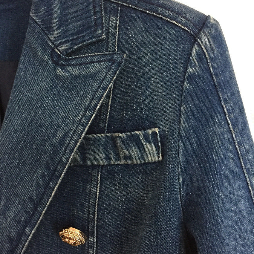 Double-Breasted Denim Blazer