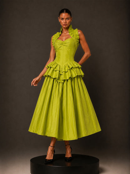 Vivian Halter-Neck Tiered Midi Dress