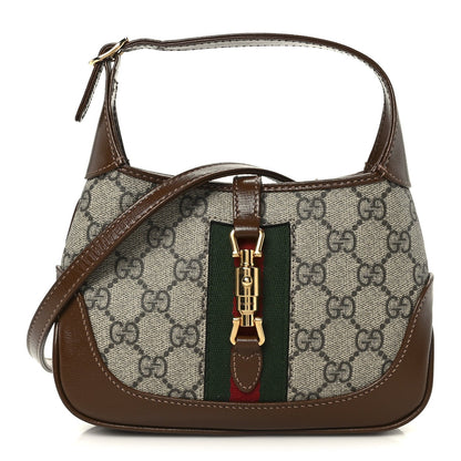 GG Supreme Monogram Azalea Calfskin Web Mini Jackie 1961 Hobo Beige Ebony Brown Sugar