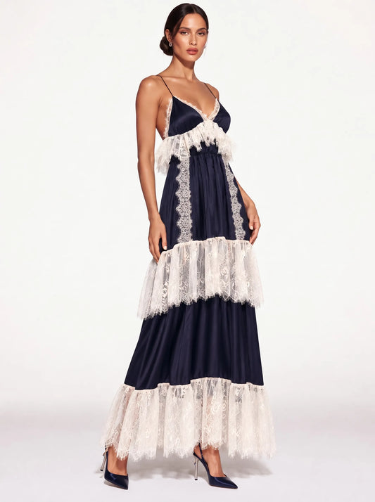Calliope Lace Splicing Tiered Camisole Maxi Dress