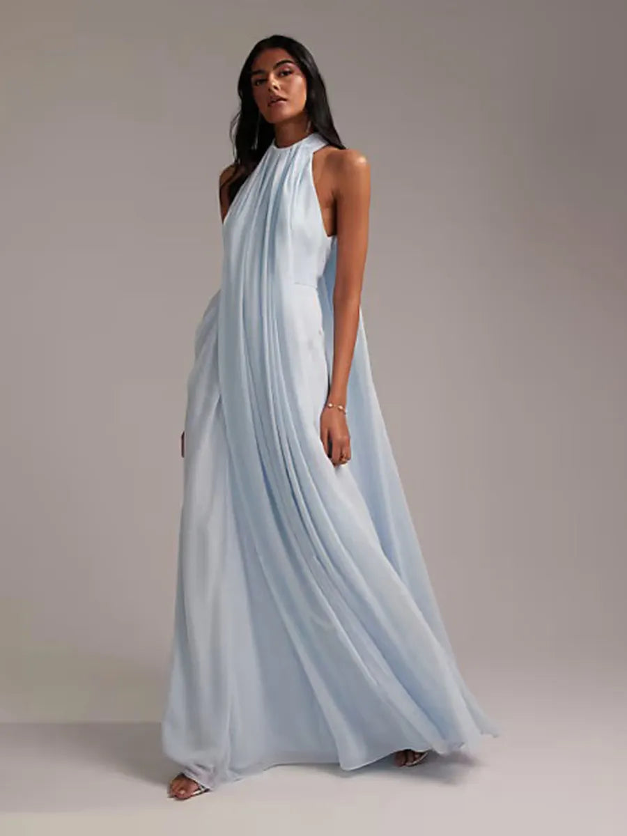 Isla Sleeveless Pleated Tulle Maxi Dress