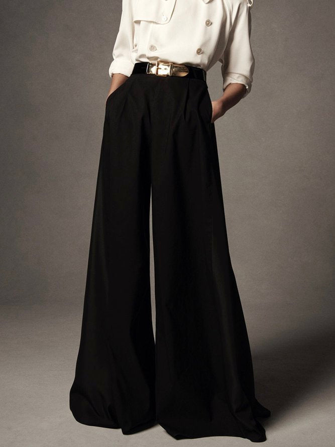 Casual High Waisted Wide Leg Mid Waist Solid Color Pants