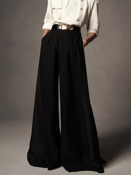Casual High Waisted Wide Leg Mid Waist Solid Color Pants