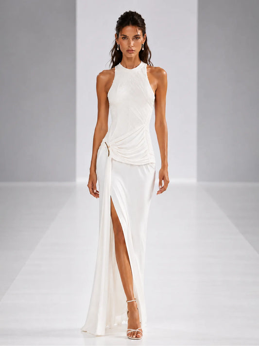 Harper Round-neck Sleeveless Pleated Maxi Dress