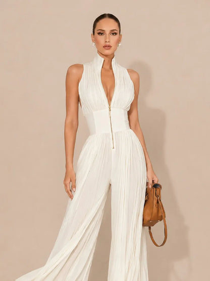 Ophelia Sleeveless Pleated Zip-Front Jumpsuit