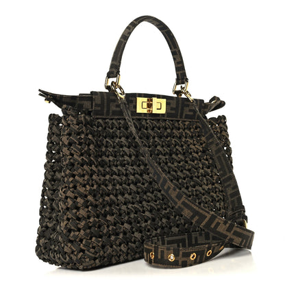 Fabric Jacquard FF 1974 Woven Knotted Medium Peekaboo Iconic Satchel Tobacco Moro
