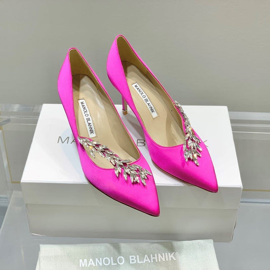 Manolo Women's Nadira Pumps 70 Hot Pink Satin