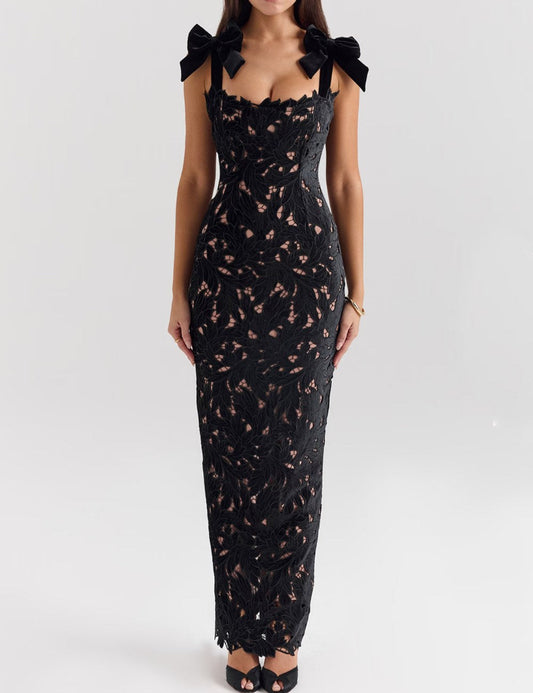 Bow Hollow Wrap Split Maxi Dress