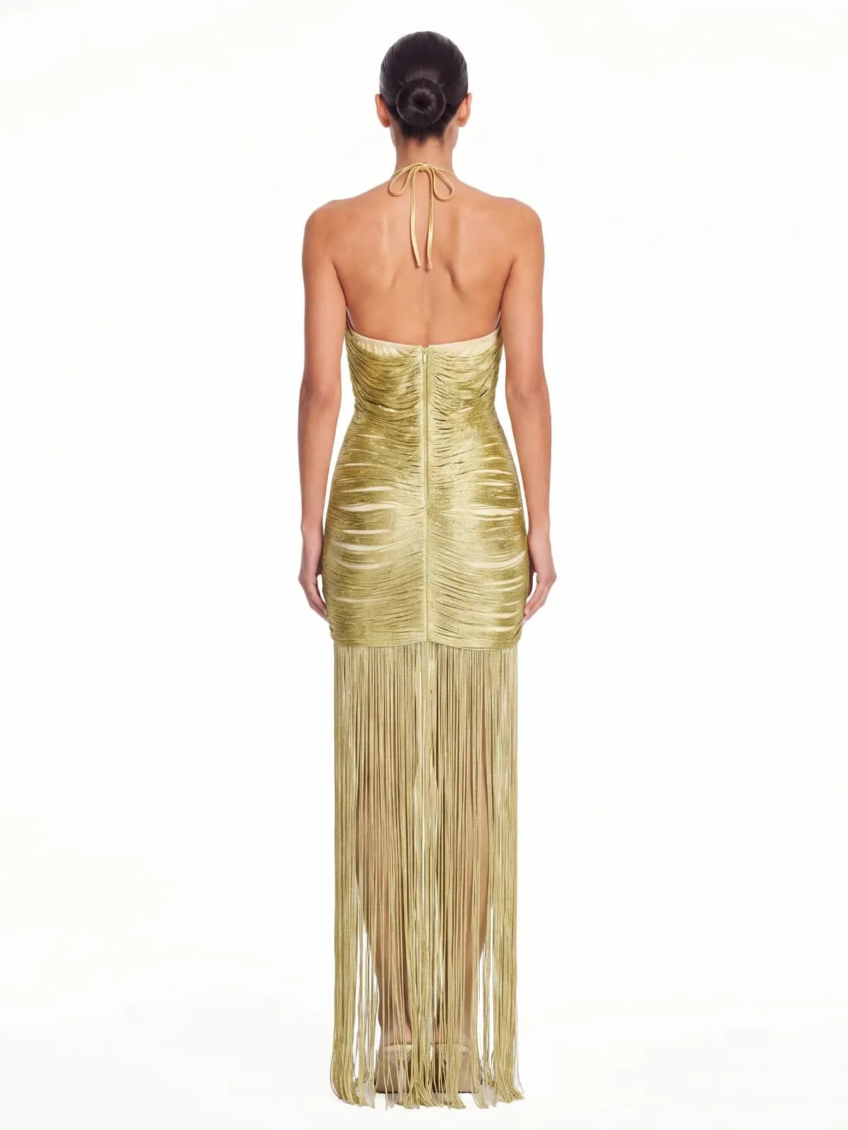 Alba Plunge Neck Fringe Maxi Dress