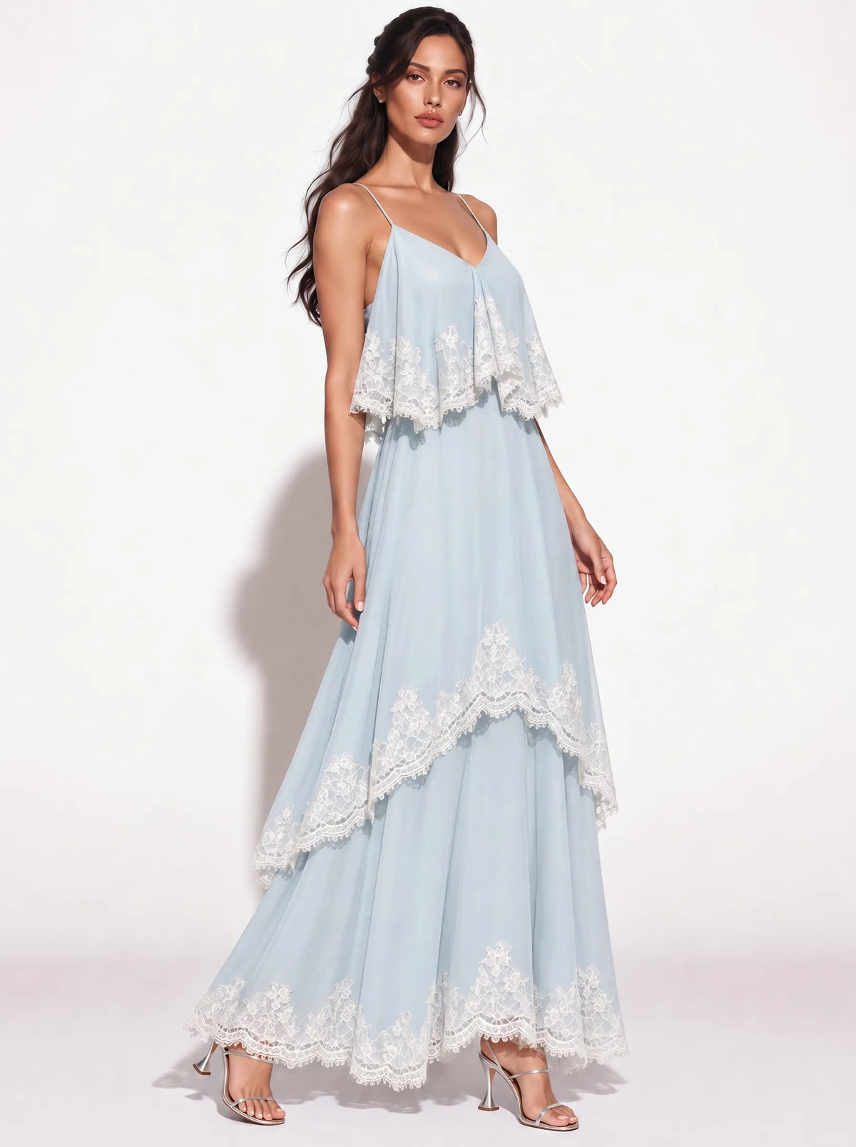 Colette Lace-Trimmed Chiffon Camisole Maxi Dress In Blue