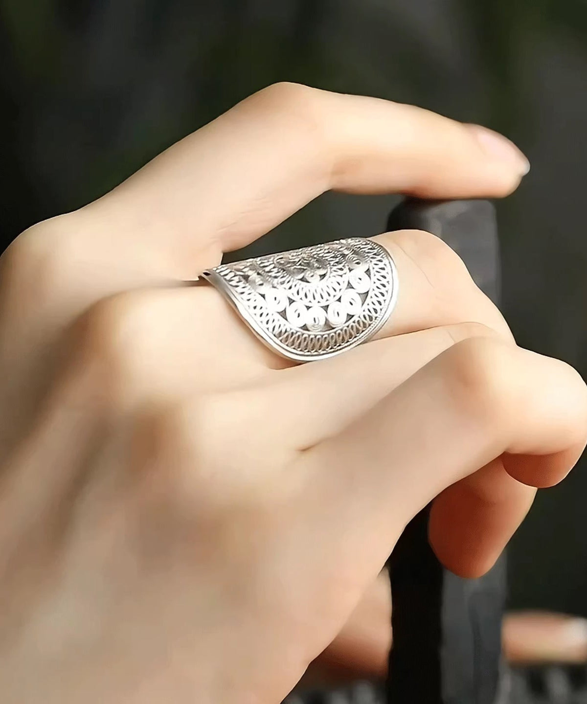 Oversize Silk Sterling Silver Hollowed Out Rings