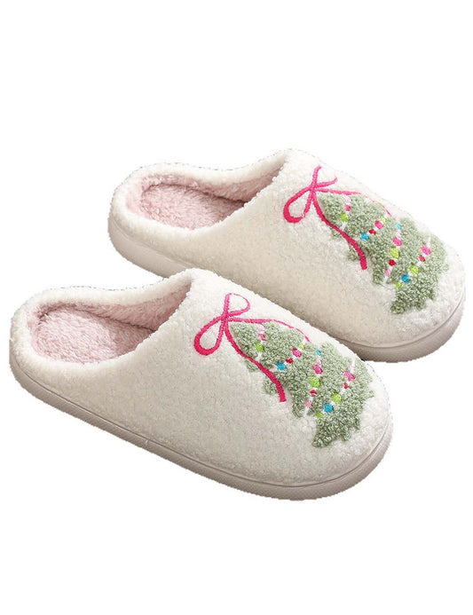 Bow Knot Christmas Tree Warm Indoor Slippers