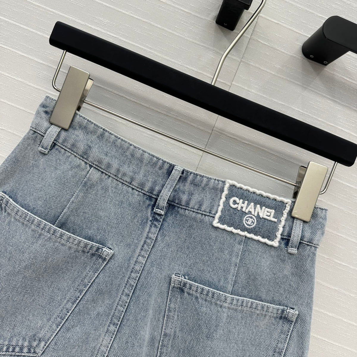 CC 25 Single-breasted Short Skirt Light Blue Denim Cotton