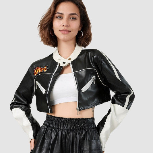 Color Block Crop Biker Jacket