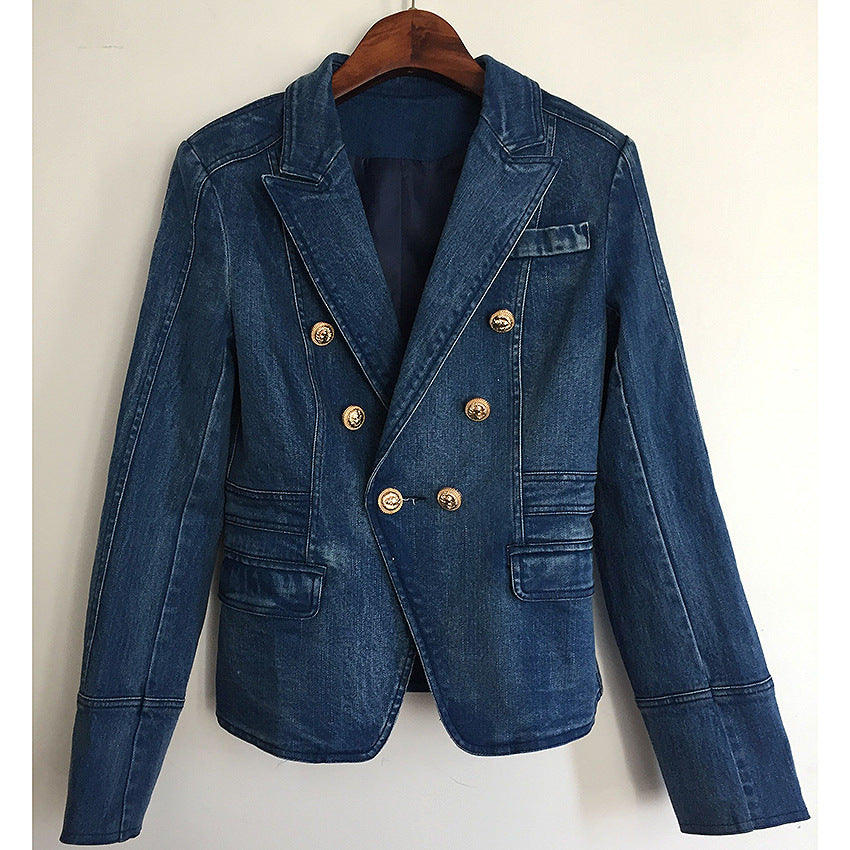 Double-Breasted Denim Blazer