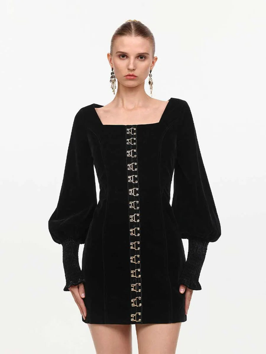 Ada Vintage Mini Dress In Black