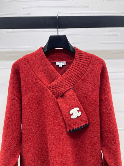CHANEL 26 SCALF & V-NECK RED SWEATER 335371