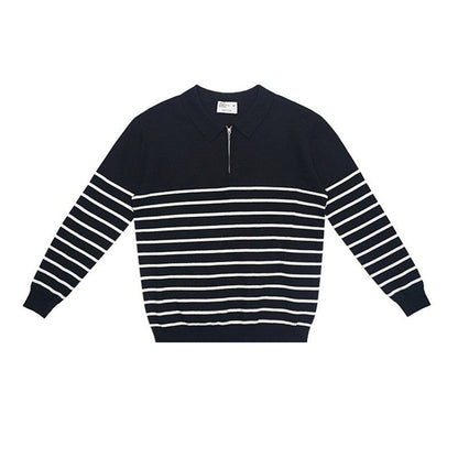 Color Block Striped Semi Zip Polo Shirt