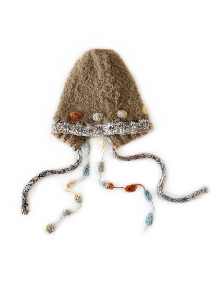 Haila - Winter Knitted Beanie with Pompom &amp; Tassel Braids