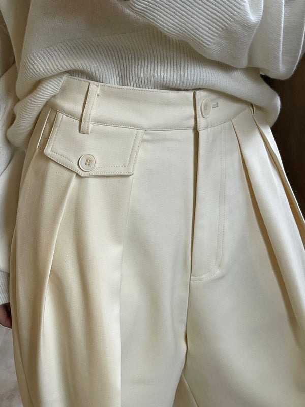 Loose Pleated Solid Color Casual Pants Bottoms