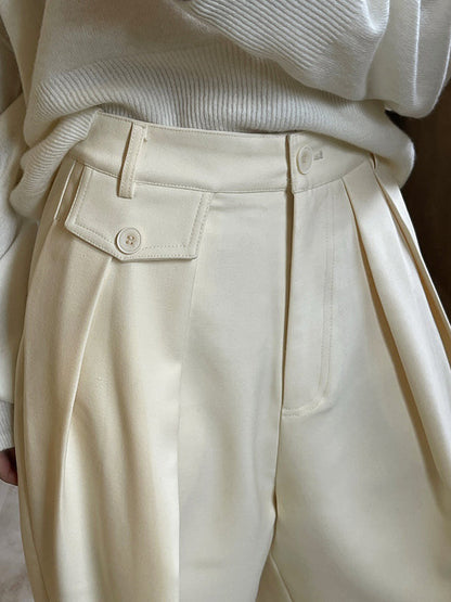 Loose Pleated Solid Color Casual Pants Bottoms