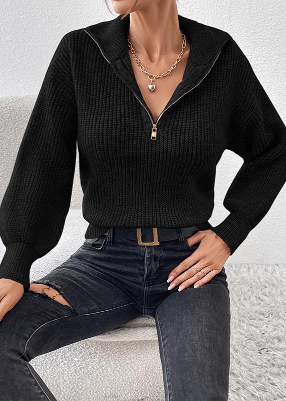Cozy Knit Sweater With Zipper Detail