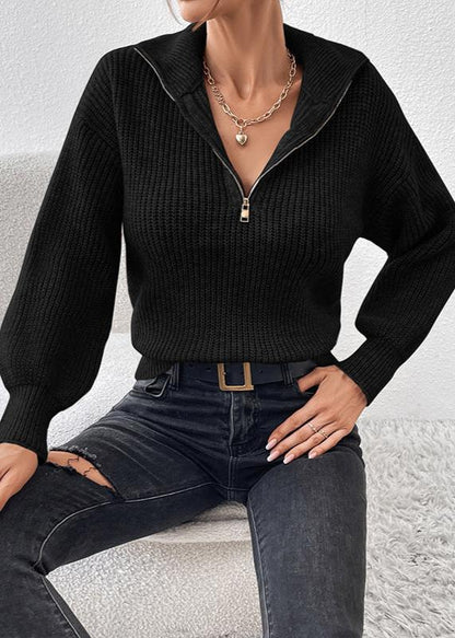 Cozy Knit Sweater With Zipper Detail